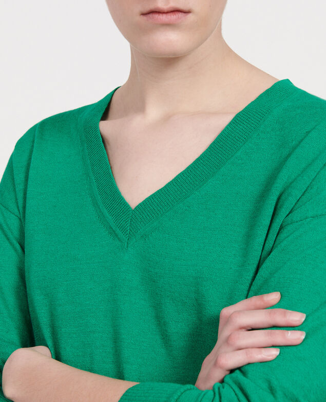 Linen and organic cotton jumper Golf green