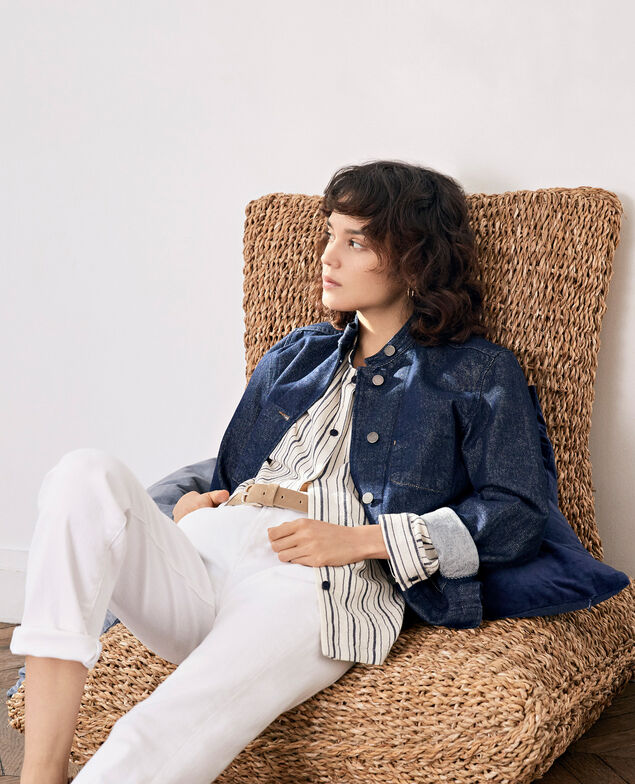 Denim jacket with stand-up collar Indigo
