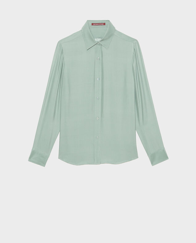  Long-sleeve silk men's shirt Chinois green
