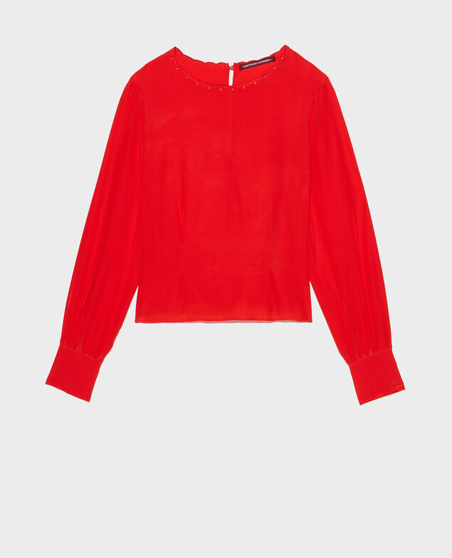 Embroidered silk blouse Fiery red