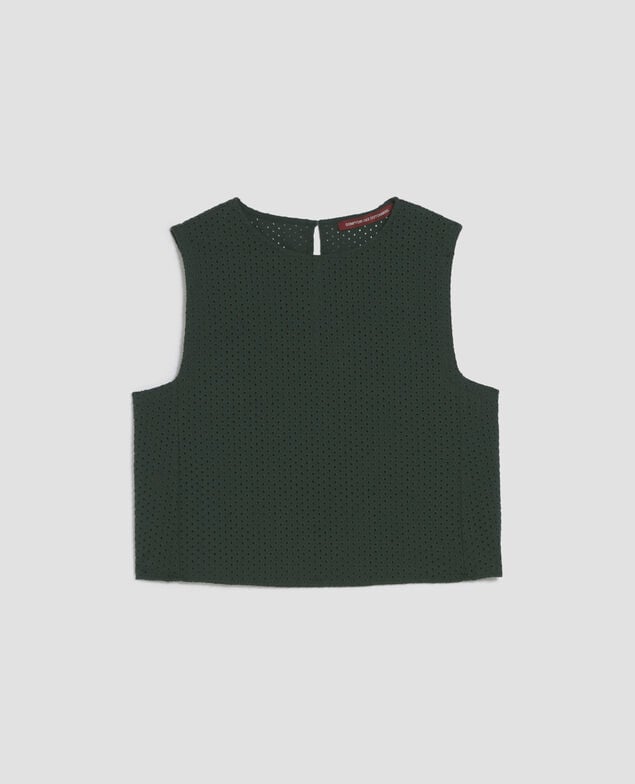 Embroidered cotton vest top J590 spruce green