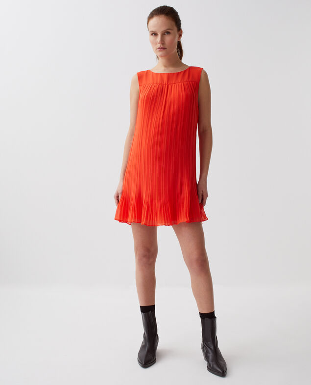Pleated mini dress I250 cherry tomato