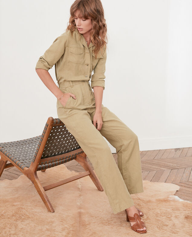 Safari-style jumpsuit with linen Mastic