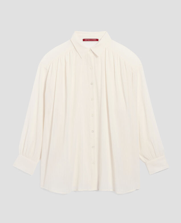 Pleated cotton blouse H303 white swan