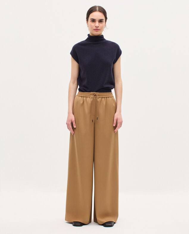 YVONNE - Pleated wide leg trousers K341 oak brown