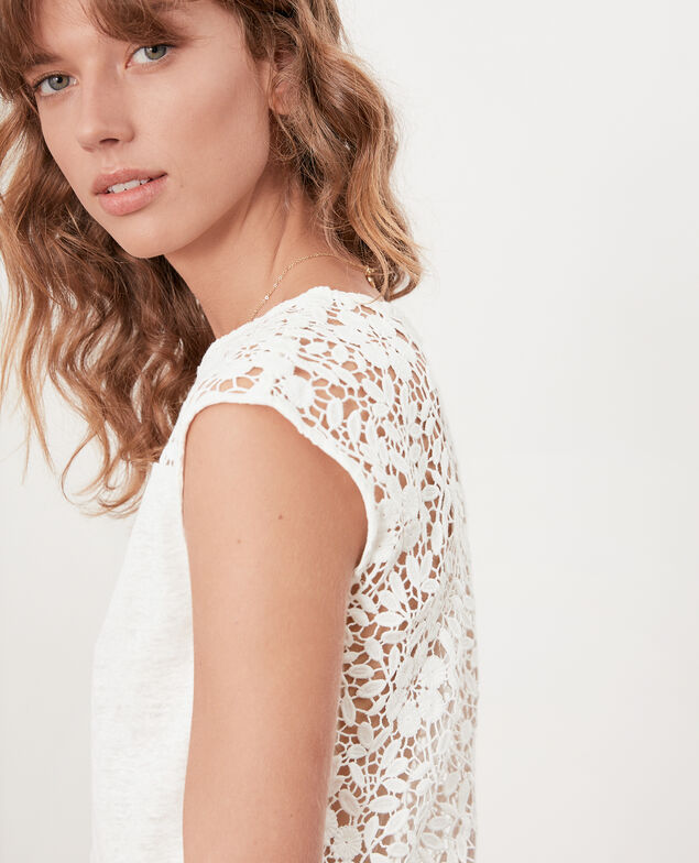 Linen t-shirt with lace back Off white