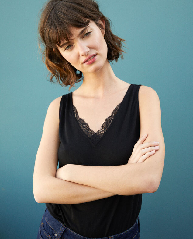 Vest top with lace Noir