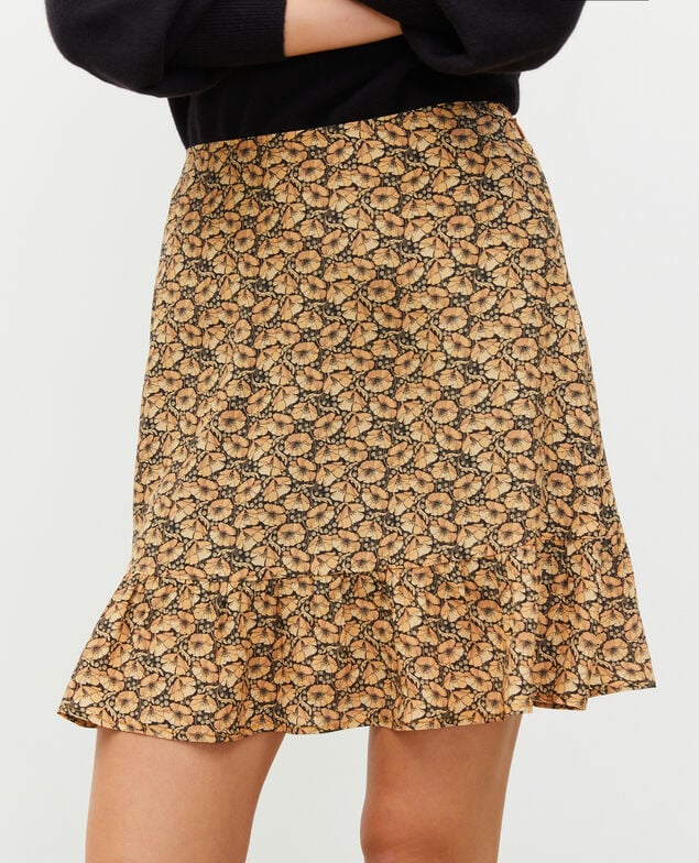 Printed silk mini skirt Print artdeco lemoncurry