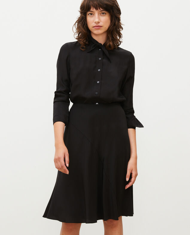 Flared silk bias-cut skirt Black beauty