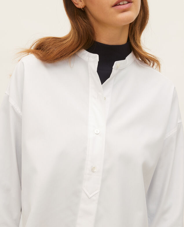 Collarless shirt in cotton poplin Optical white