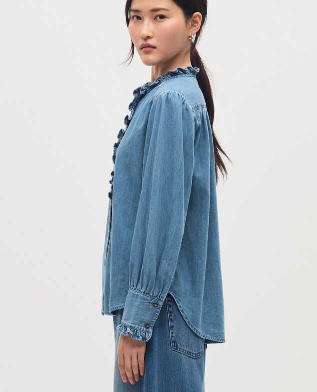 Ruffled cotton shirt J621 light blue