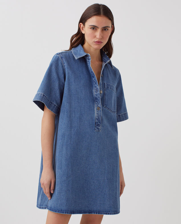 Denim mini shirt dress J621 light blue