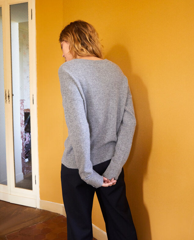 Jumper with buttons on the sleeves 100% cashmere Light grey