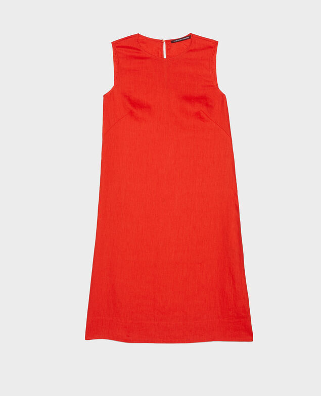 100% linen dress Fiery red