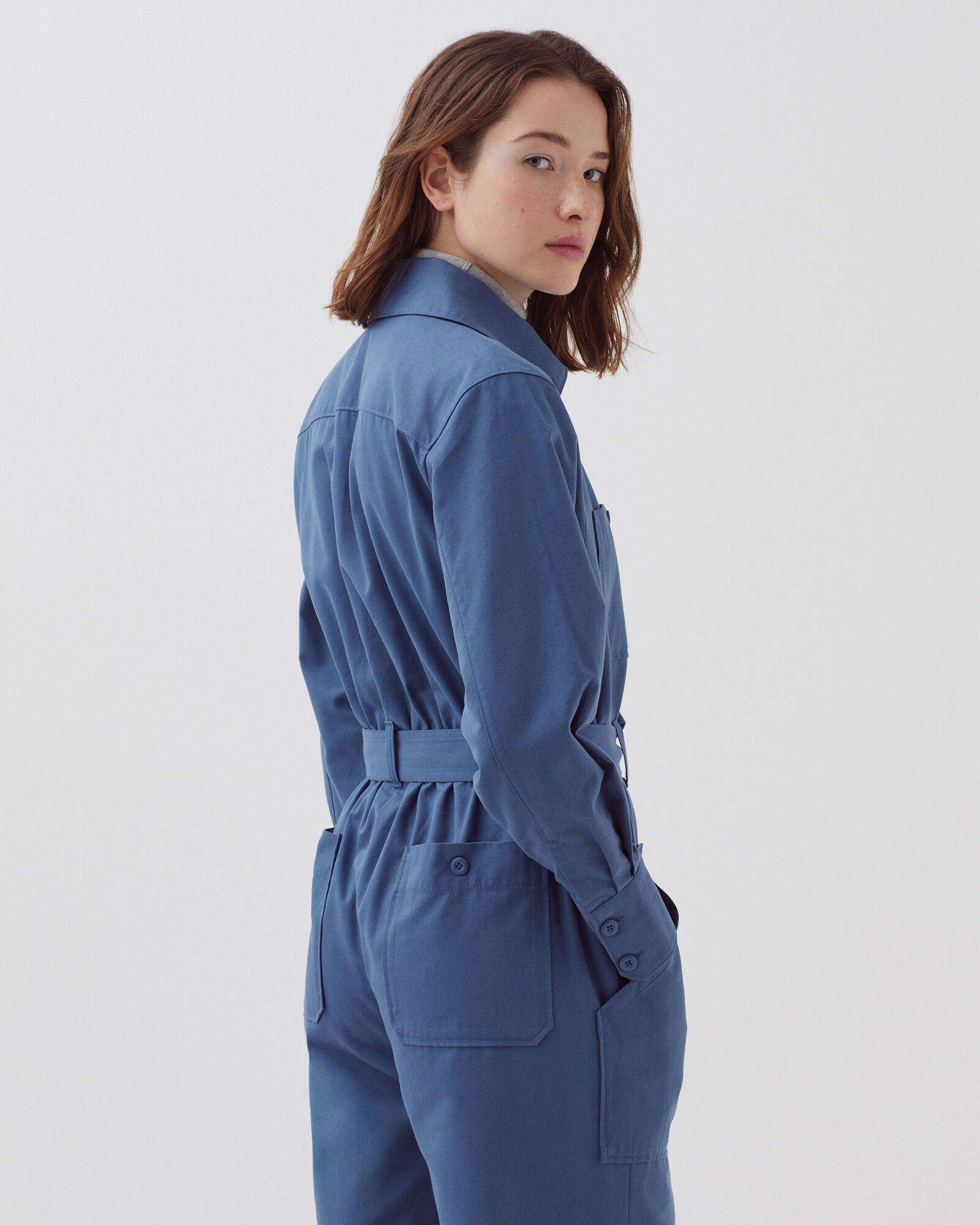 Zip-up cargo jumpsuit gray blue - Comptoir des Cotonniers