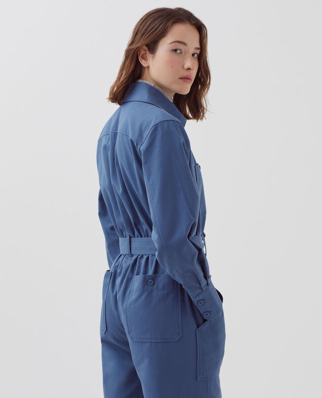 Zip-up cargo jumpsuit I640 gray blue