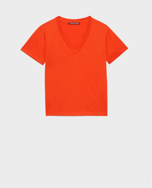 V-neck cotton t-shirt Spicy orange
