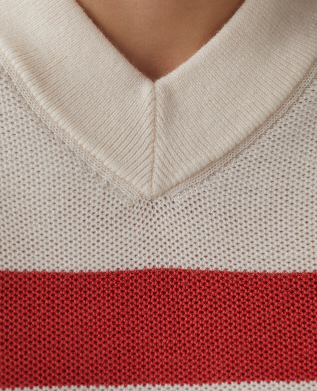 V-neck merino wool striped jumper J242 st ecru paprika