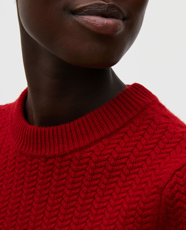 Cable knit round neck wool jumper Royale red