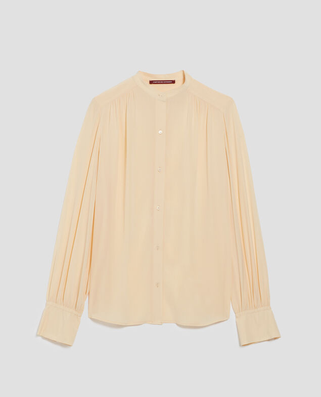 Long-sleeve silky shirt J300 natural