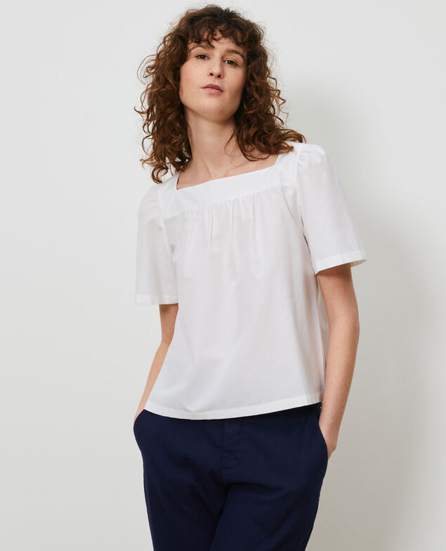 Cotton and silk top Brilliant white