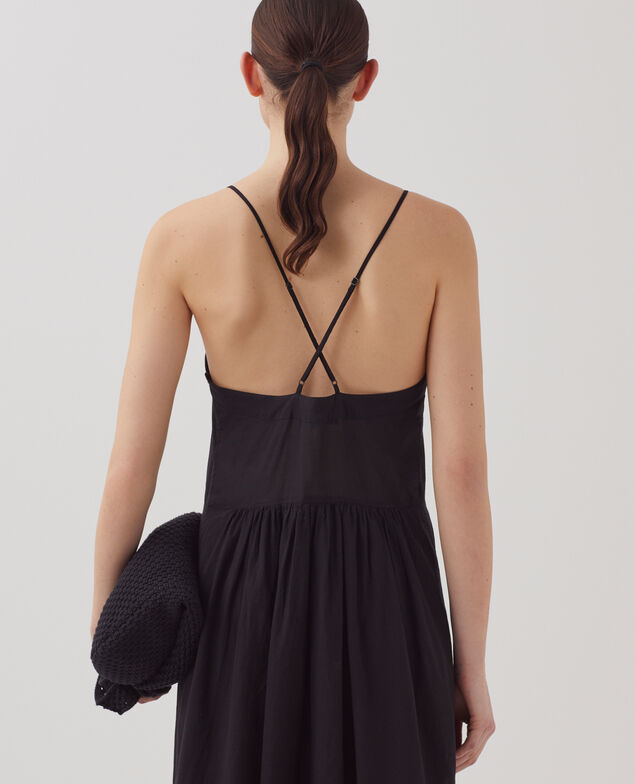 Cotton voile strappy maxi dress H091 black beauty