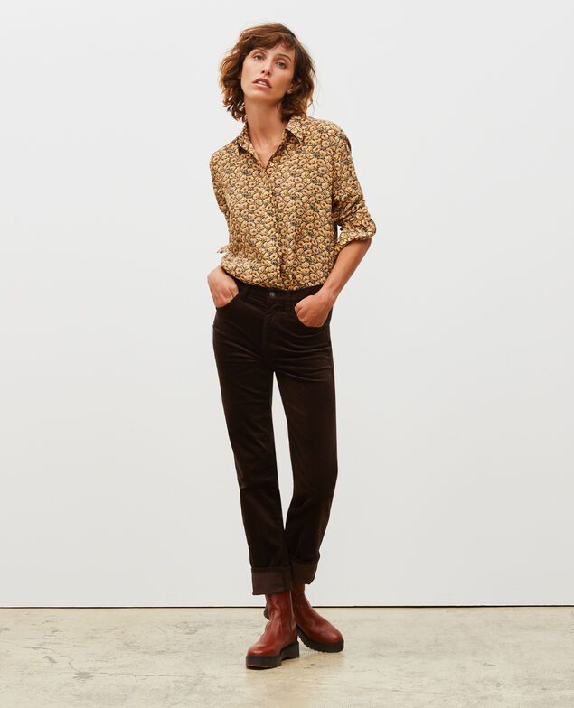 SLIM STRAIGHT - smooth velvet 5 pocket jeans Coffee bean