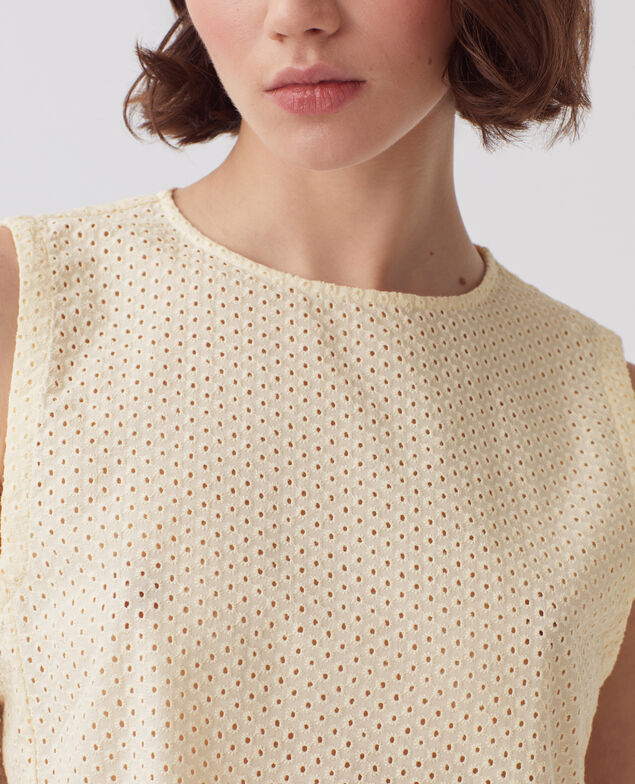 Embroidered cotton vest top H013 gardenia