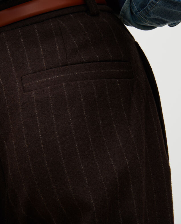 High waisted wide wool trousers YVONNE Stripe coffee bean