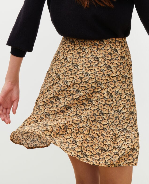 Printed silk mini skirt Print artdeco lemoncurry