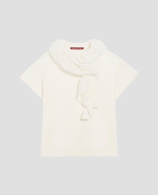 Frilly pleated cotton blouse H303 white swan