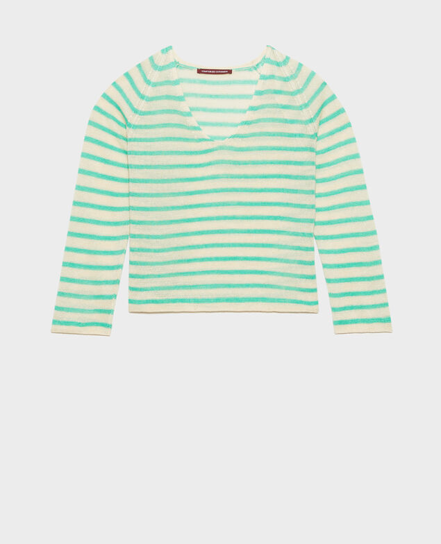 Striped linen jumper Stp cream jade