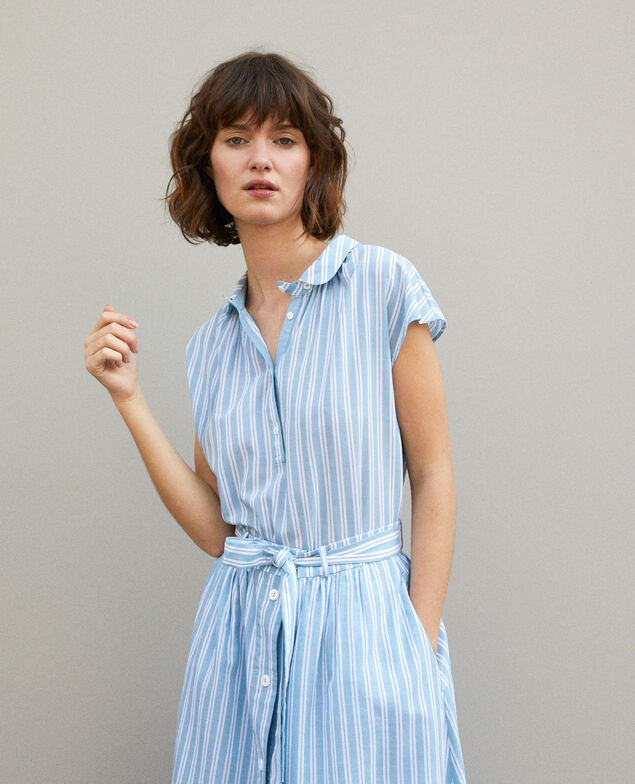 Shirt with round collar Adriatic/off white stripes