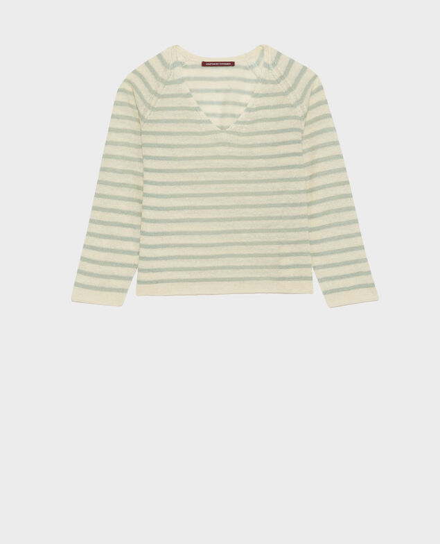 Striped linen jumper 8001c stp cream jade