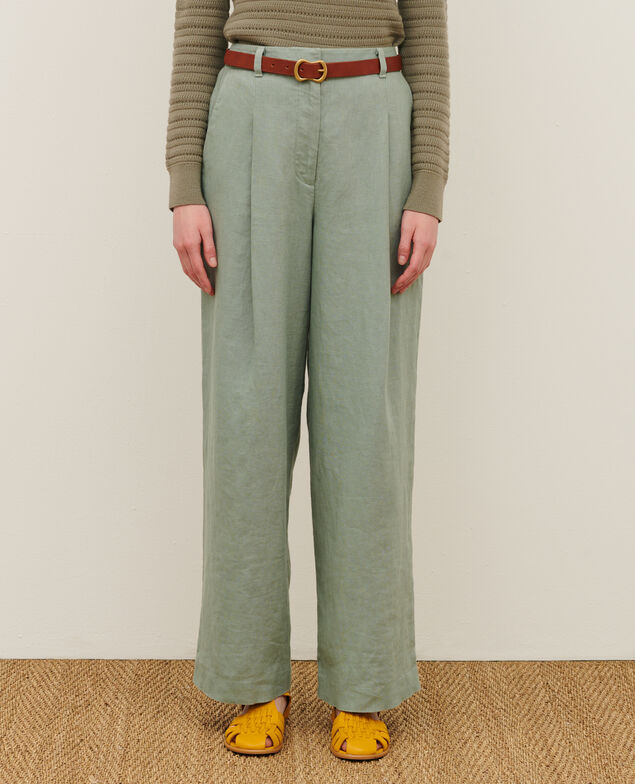 YVONNE - Wide linen trousers 07 gray
