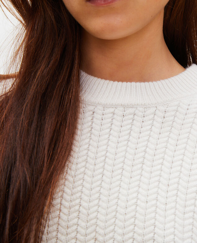 Cable knit round neck wool jumper Jet stream