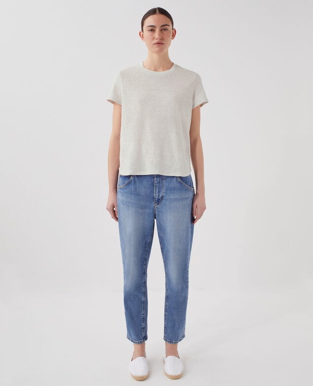 AMANDINE - linen round neck t-shirt U020 light gray
