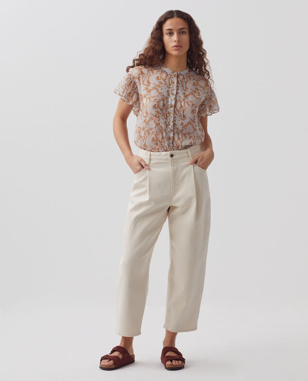 Short-sleeve silky blouse H340 cashmire brown