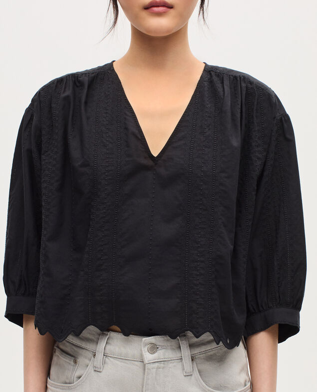 Embroidered cotton blouse H091 black beauty