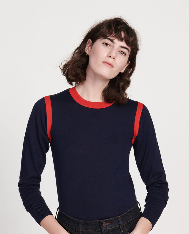 Silk cashmere blend jumper Stripes maritime blue fiery red