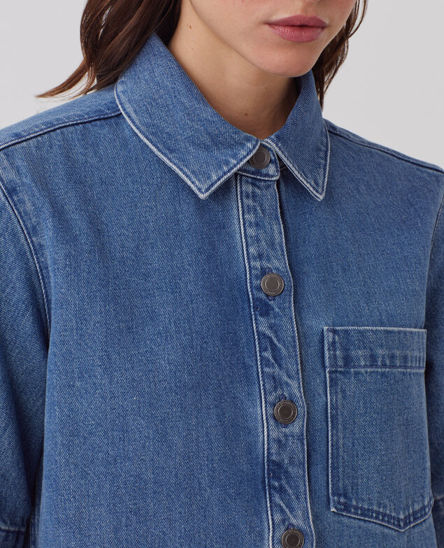 Denim mini shirt dress J621 light blue