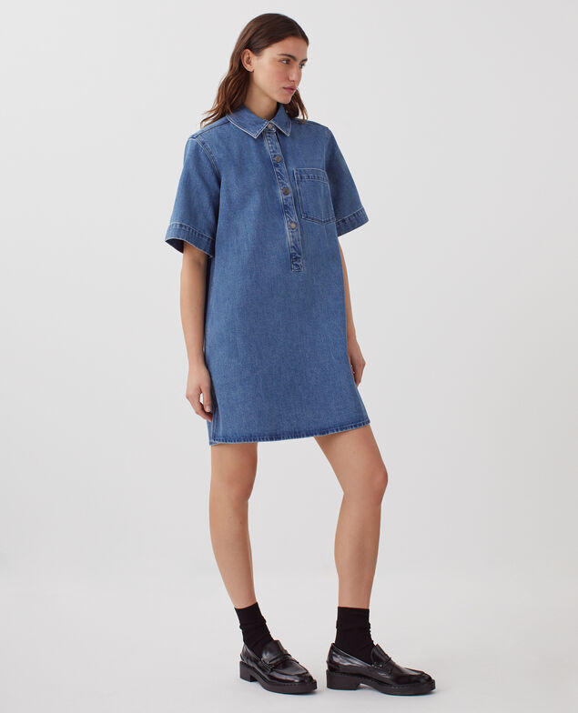 Denim mini shirt dress J621 light blue