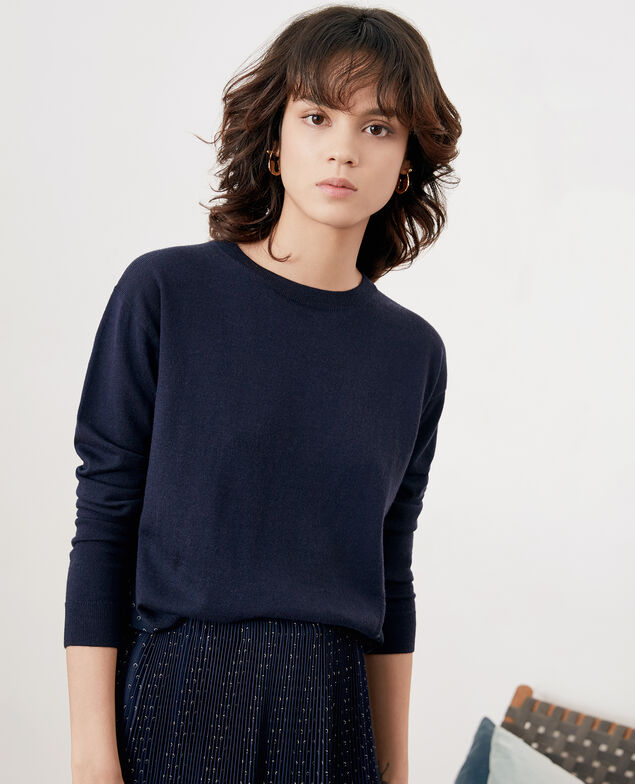 Bimaterial cardigan Ring dots marine