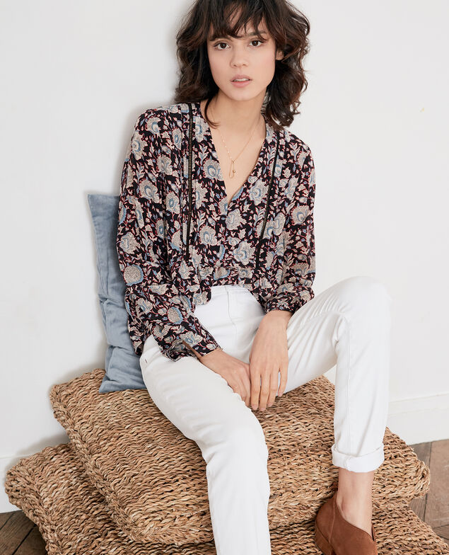 Printed silk blouse Darjeeling black