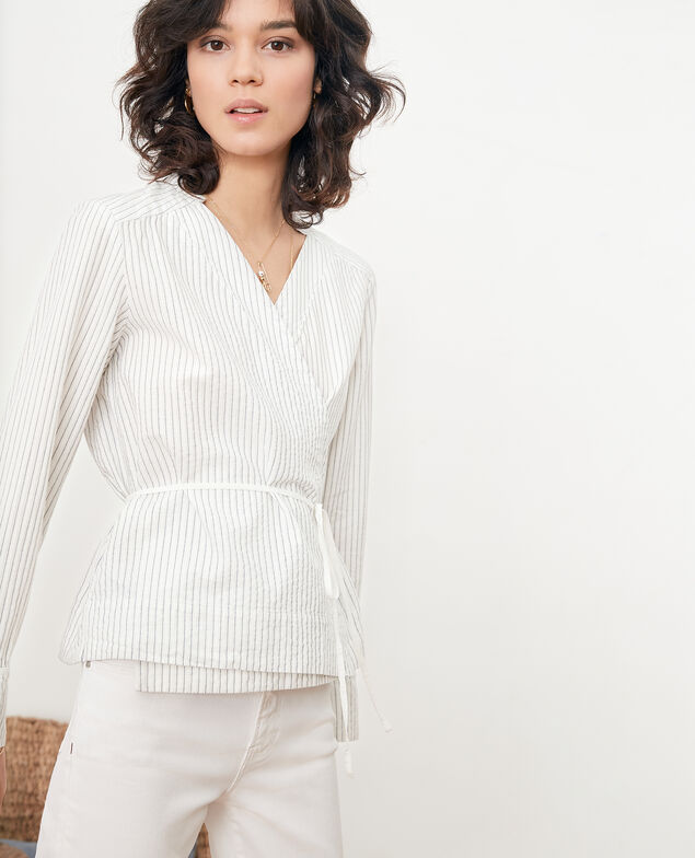 Wrapover blouse Off white/navy stripes