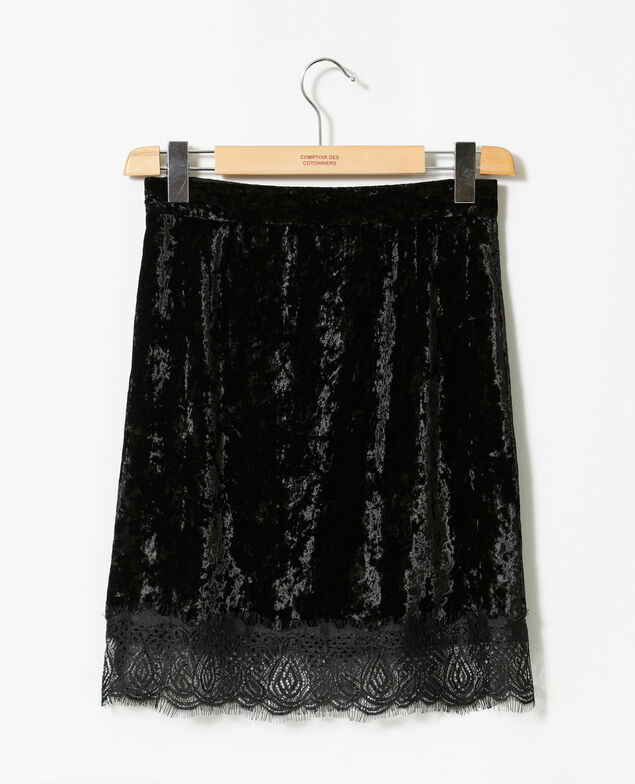Velvet skirt with lace Black