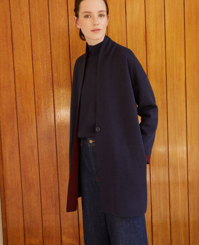 Cardigan with double face wool Blue