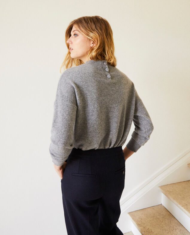 Jumper with buttons on the back 100% cashmere Light grey