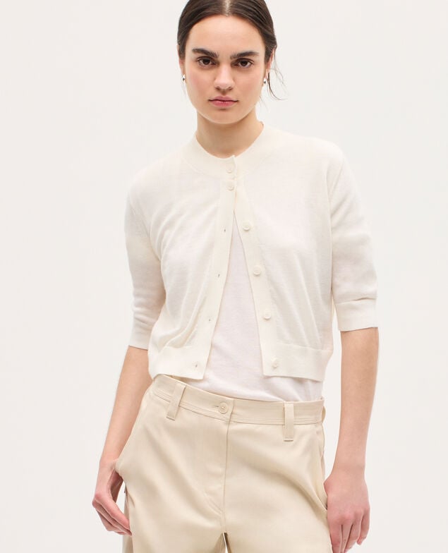 Merino wool and silk cardigan H013 gardenia