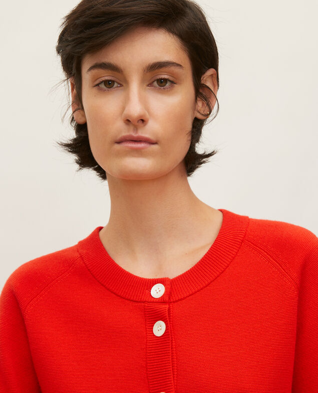 Round neck wool cardigan Fiery red